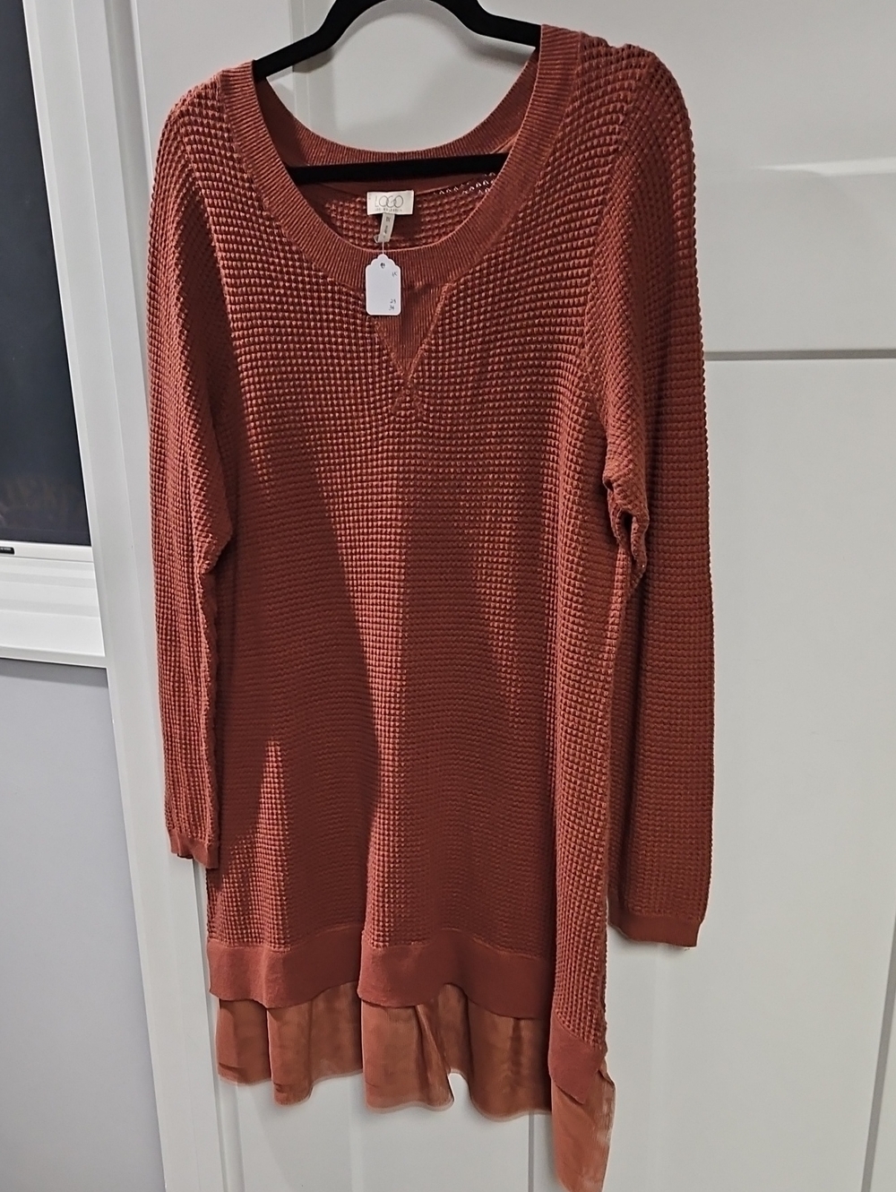 LOGO by Lori Goldstein Waffle Knit Long Sleeve Dress in Rust